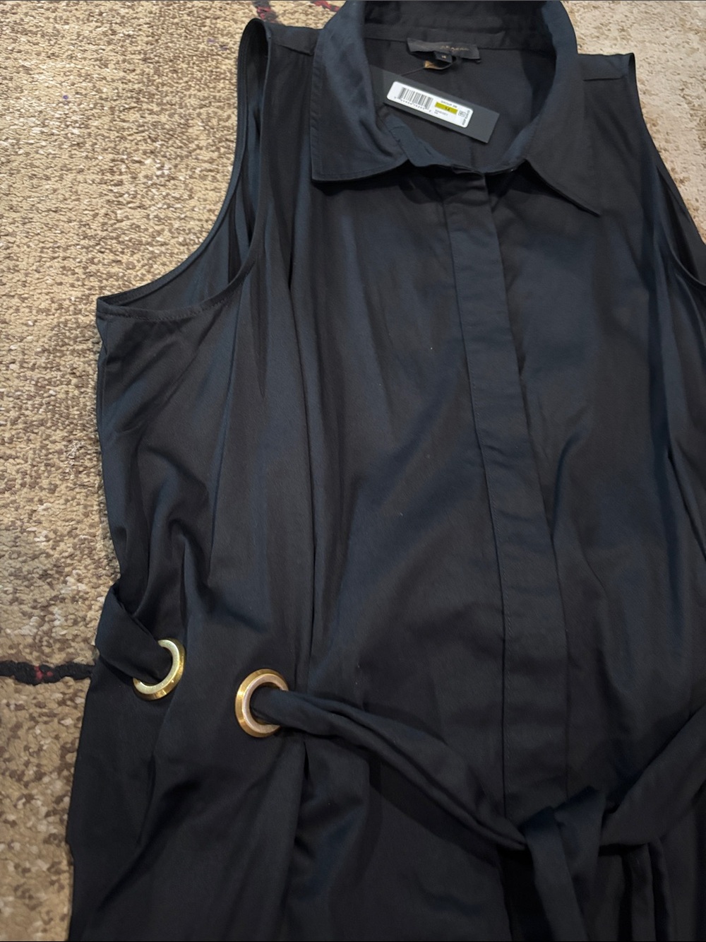 Donna Karan Sleeveless Black Maxi Shirt Dress with Belt - Picture 3 of 7